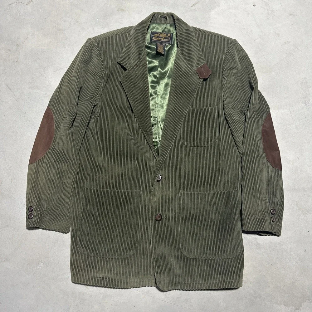 Vintage Eddie Bauer Green Corduroy Sports Jacket Blazer Men's SZ 40 Elbow Patch